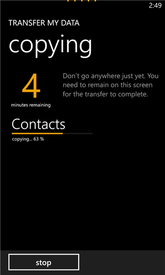 Chuyển dữ liệu của tôi for Windows Phone